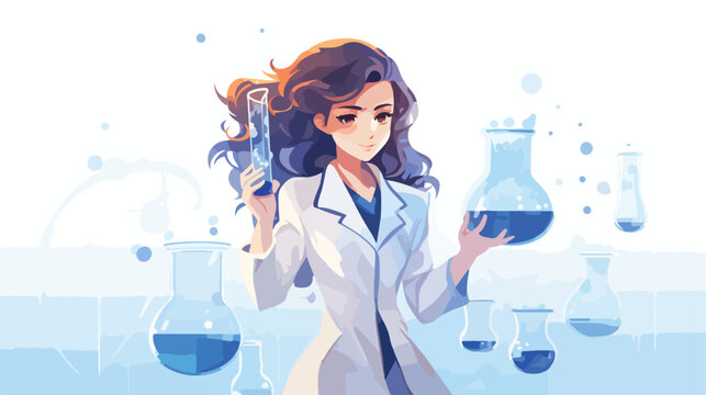 Girl chemist character female scientist in white co