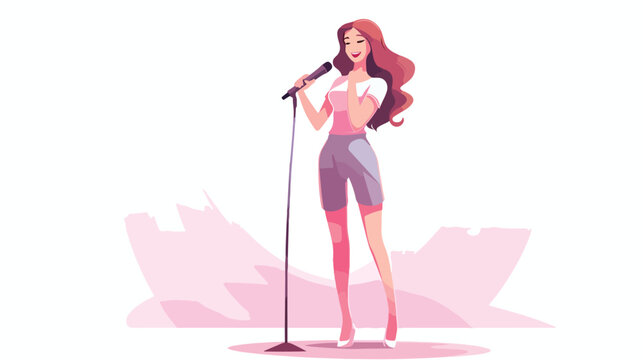 Girl singing with microphone singer character carto