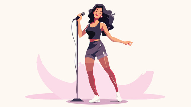 Girl singing with microphone singer character carto