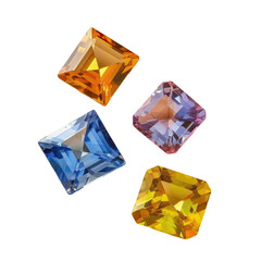 four different colored square stones on a transparent background