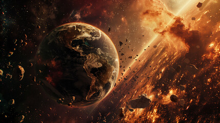 地球に衝突する隕石 - obrazy, fototapety, plakaty