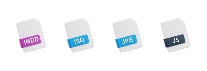 3d indd, iso, jpg, js file, 3d render icon illustration, transparent background, file format