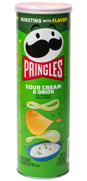 Pringles sour cream and onion potato chips package isolated on transparent background