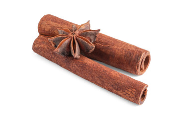 Cinnamon sticks and anise star isolated on white