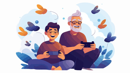 Grandfather And Boy Playing Video Games Part Of Gra