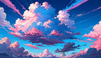 Dramatic Cloudscape Anime – Dramatic clouds in blue and pink tones