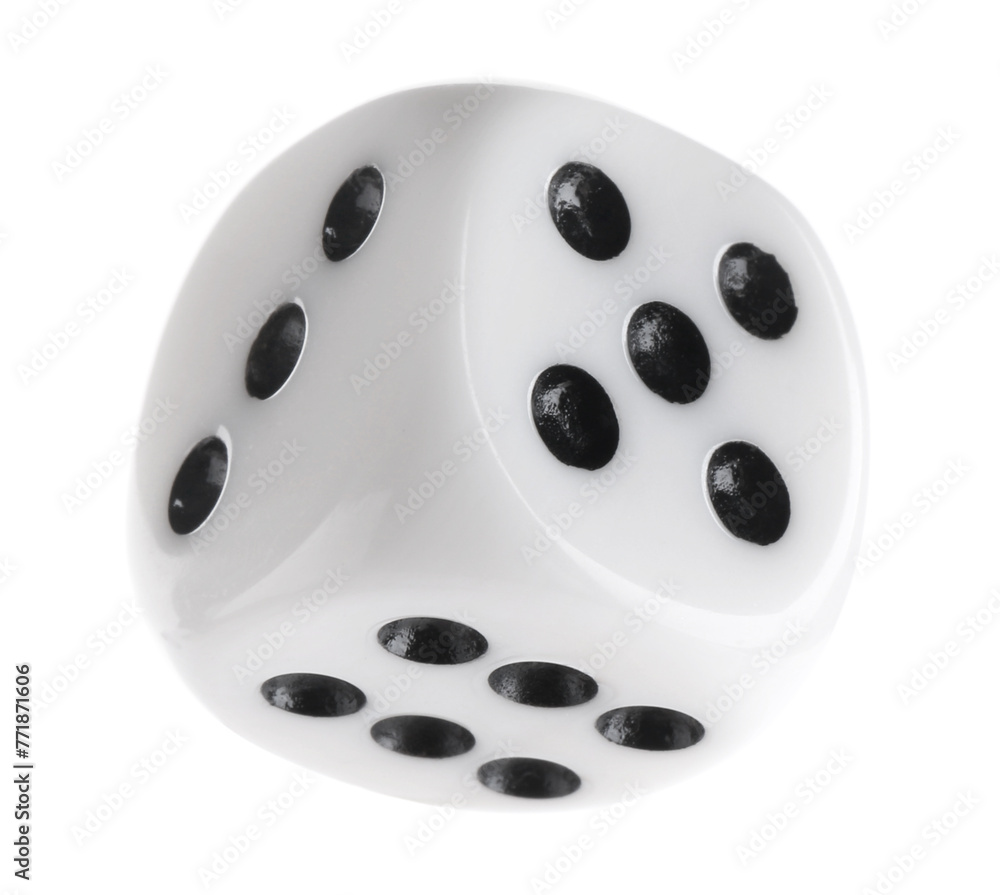 Sticker One plastic game dice isolated on white