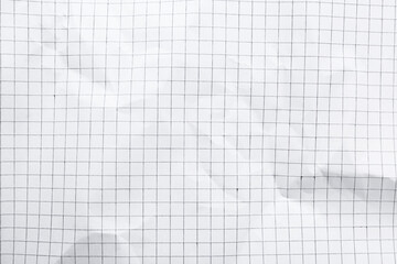 Crumpled checkered notebook sheet as background, top view