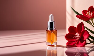 luxury serum cosmetic bottle copyspace background, cosmetic product oil or essence, skin care, product, presentation