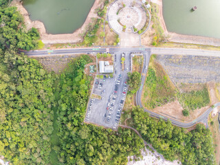 Aerial view Drone camera asphalt roads with rainforest trees ecology with environmental concept and summer background
