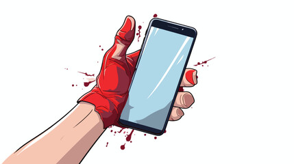 Hand with smartphone flat cartoon vactor illustrati