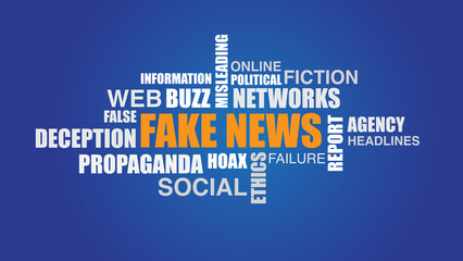 Fake news word cloud image graphic blue background