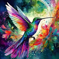 Beautiful abstract colorful hummingbird in flight - obrazy, fototapety, plakaty