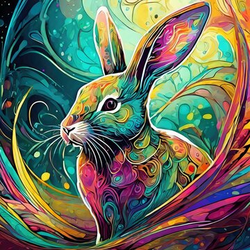 Abstract whimsical colorful bunny rabbit