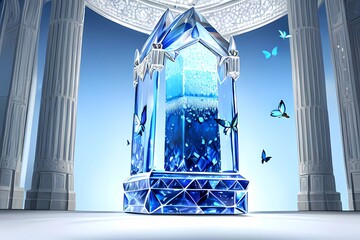 RPGゲーム背景モルフォ蝶をイメージした水晶のセーブポイント魔法舞台
