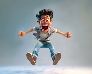 Exaggerated Excitement:Joyful 3D Animated Character Jumping and Screaming with Enthusiasm