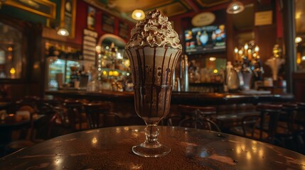 chocolate mousse served with whipped cream - obrazy, fototapety, plakaty