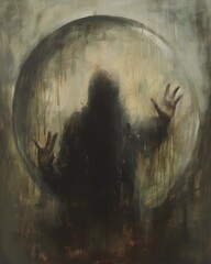 Solitary Figure Trapped in a Bubble of Isolation Reaching for Connection in an Oil Painting Style - obrazy, fototapety, plakaty