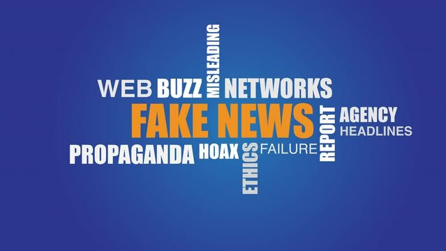 Fake news word cloud animation blue background