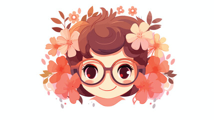 Illustration of a cute flower avatar wearing glasse