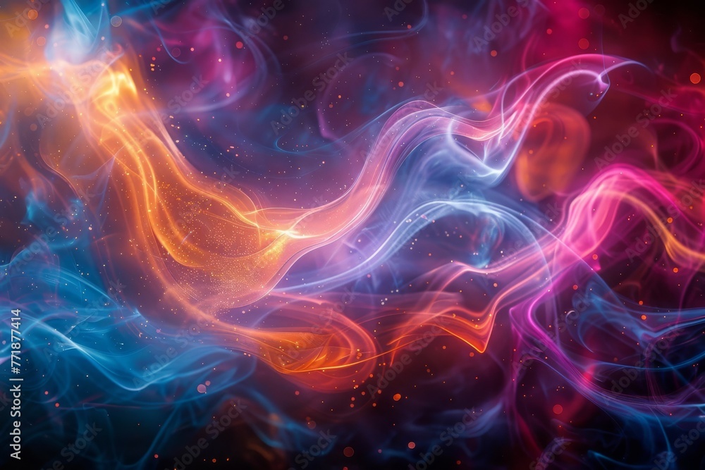 Poster a computergenerated image of a vibrant orange glowing wave resembling water in the sky on a black ba