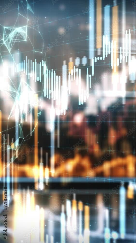 Poster within the digital realm, there is an abstract flow of stock exchange data.
