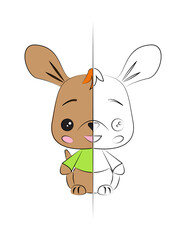 Kangaroo character coloring page for kids activity with exampe colors. Preschool activity pages for kids and toddlers. Kangaroo cute cahracter in doodle handdrawn style