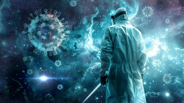 doctor as superhero against viruses video stock background