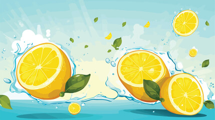 Lemon Cut In The Air Splashing The Juice flat carto