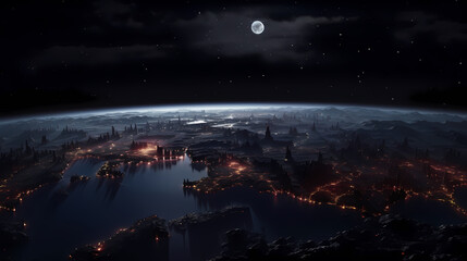 Fototapeta premium Earth at night, city lights glow in the dark