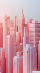 A modern digital art piece showcasing a monochromatic cityscape, bathed in varying shades of pink, highlighting contemporary urban design.