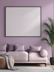 Mockup poster frame on the wall of purple living room, interior mockup with house background, frame mockup