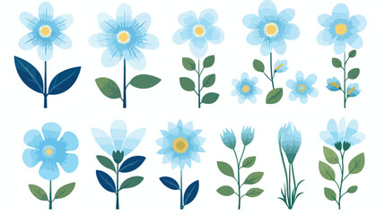 Light blue flowers garden flat element vector illus