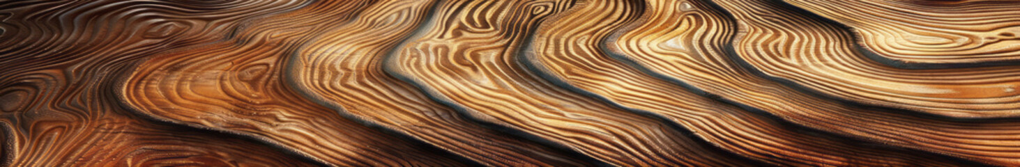 A board displays the texture of wood grain and ridges on a panoramic scale. - obrazy, fototapety, plakaty