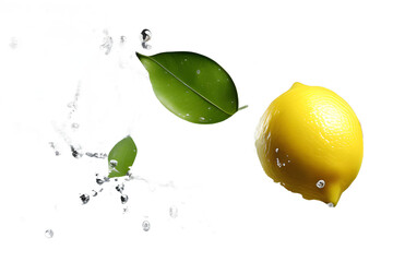 Lemon oil or lemon juice splash with fresh lemon fruit isolated on white background. png