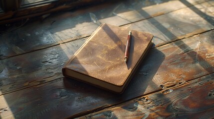 The start of a creative journey visualized with a notebook ready for writing, inviting the penning down of fresh thoughts or stories, - obrazy, fototapety, plakaty
