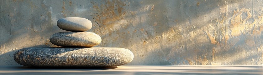 Tranquility and simplicity captured through a zen stone composition, reflecting the art of balance and minimalism, vibrant