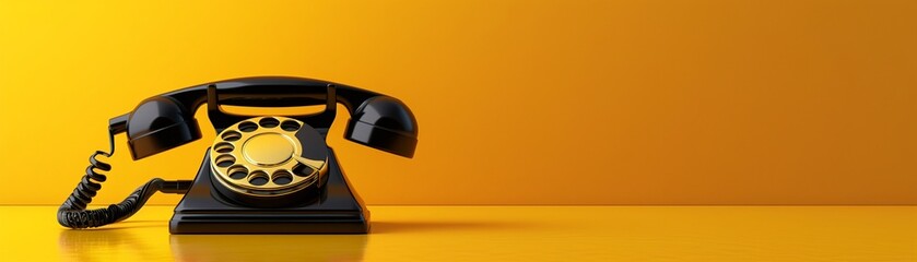 A visual metaphor for communication or the lack thereof, with an old-fashioned telephone off the hook on a vibrant yellow background, - obrazy, fototapety, plakaty