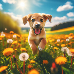 golden retriever puppy with flower