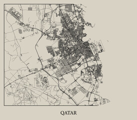 Fototapeta na wymiar Qatar street map outline for poster.