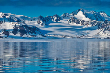 Snowcapped Mountains, Oscar II Land, Arctic, Spitsbergen, Svalbard, Norway, Europe