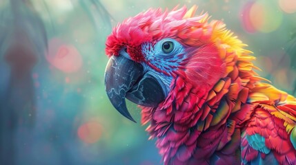  illustration of beautiful close up portrait of colorful parrot bird in nature, Generative ai