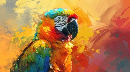  illustration of beautiful close up portrait of colorful parrot bird in nature, Generative ai