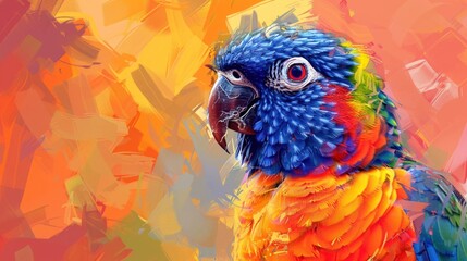  illustration of beautiful close up portrait of colorful parrot bird in nature, Generative ai