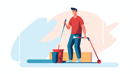 Male Coloring Wall with Paint Roller Vector 