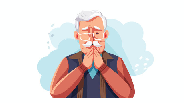 Male Character Old Coughing Colourful vector Toon C