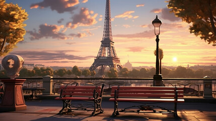 eiffel tower at sunset  high definition(hd) photographic creative image
 - obrazy, fototapety, plakaty