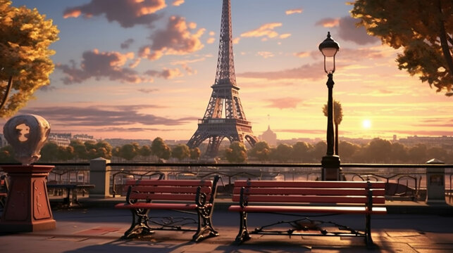 eiffel tower at sunset  high definition(hd) photographic creative image
