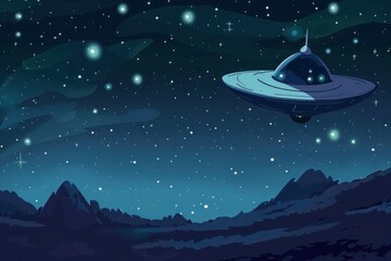 Sci-fi illustration capturing the intrigue of an alien spacecraft in the night sky surrounded by celestial elements