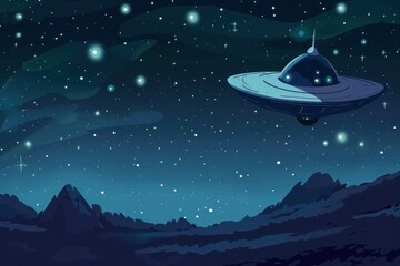 Obraz premium Sci-fi illustration capturing the intrigue of an alien spacecraft in the night sky surrounded by celestial elements